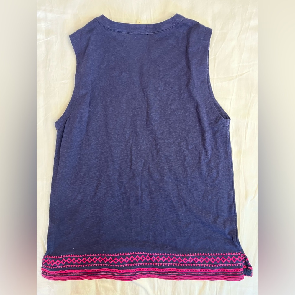Stitch Fix Navy Cotton Sleeveless Tunic Top with Pink Embroidery Women’s Large - Picture 4 of 10